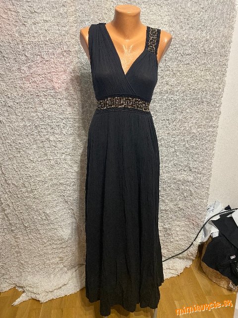 čierne organzové šaty so zlatou výšivkou, uni od M - Xl