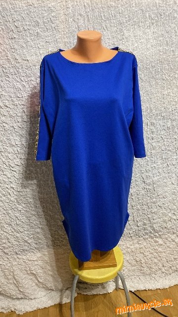 parížskomodré denné šaty Merry Rose so zlatými lampasami uni tak XL - XXL