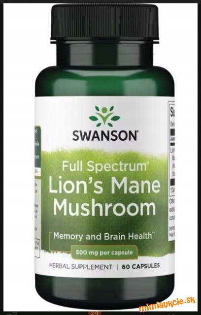 SWANSON Lion´s Mane 500mg…60kap…KORALOVEC JEŽOVITÝ…na nervový,tráviaci systém-helikobakter pylor