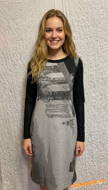 teplé denné melanžové čierno sivé pop art šaty Freeshion