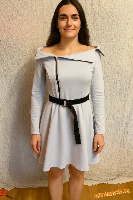 svetlo modré mikinové šaty so zipsom a opaskom