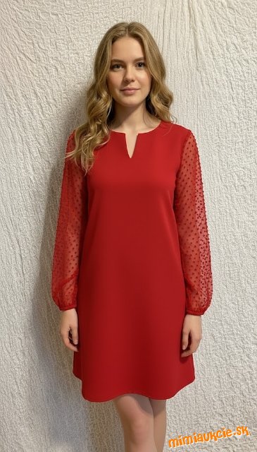 elegantné červené šaty s plumetis rukávmi greenpoint