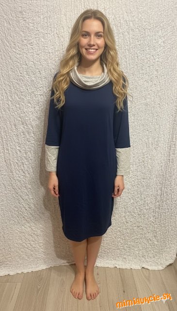 kombinované modro sivé melanžové šaty