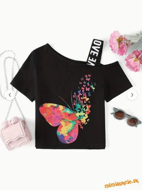 Nové dievčenské čierne tričko s potlačou veľ. 160