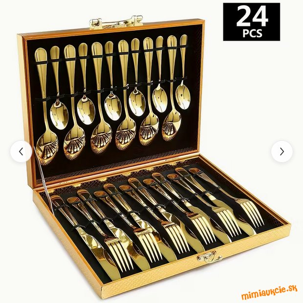 Nová  krásna  zlatá 24 ks - súprava príborov v kufríku.