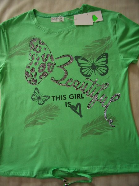 Zelené tričko s motýľmi a kamienkami v.XL-XXL