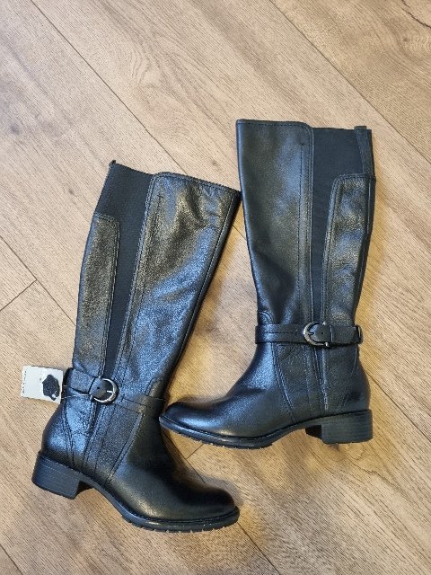 nové čierne kožené čižmy pod kolená George 36