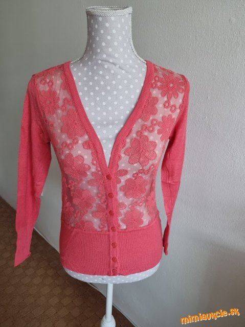 nový  koralový svetrík s čipkou veľ. S