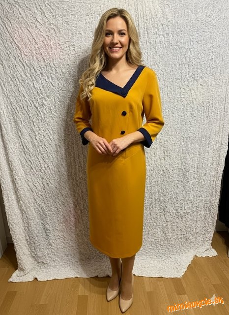 horčicovo modré elegantné šaty Exclusive