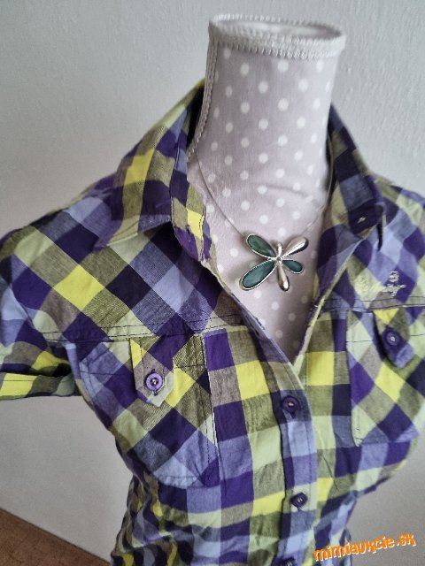 fialovo-žltá káro košeľová blúzka veľ. S - Authorithy