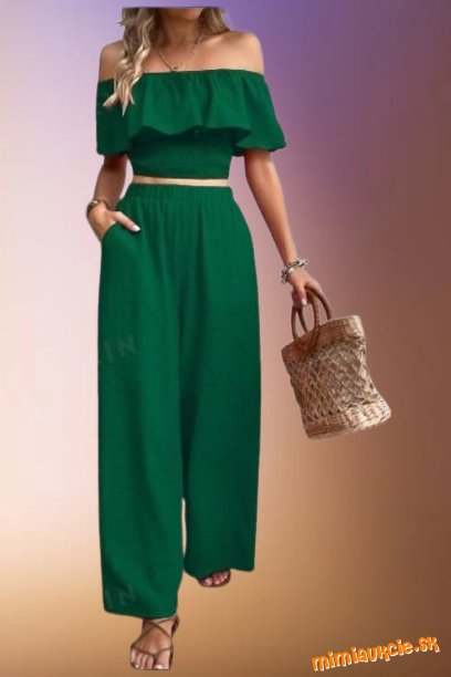nový tmavozelený komplet crop top + široké nohavice veľ. M
