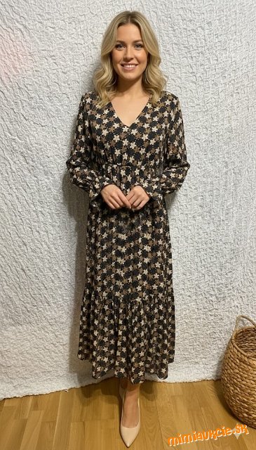 krásne šaty v zemitých tonoch s drobným vzorom made in italy