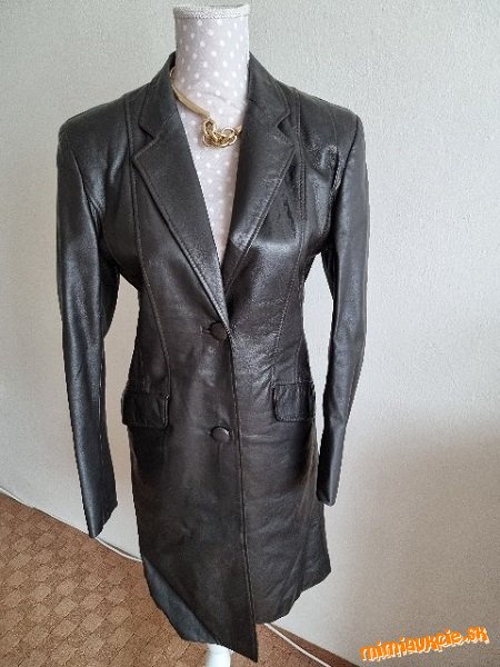 tmavohnedý kožený kabát K-cero 38