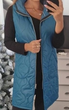 nová petrolejová prešívaná ľahká vesta s kapucňou veľ XL