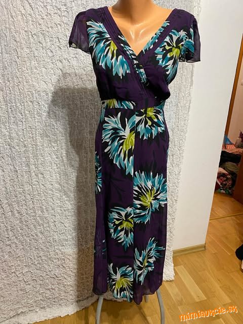 nádherné fialovo zelené farebné šifonové šaty per una marks  spencer