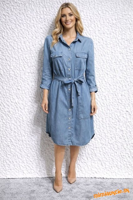 svetlo modré riflové šaty Promod s výšikou na chrbte