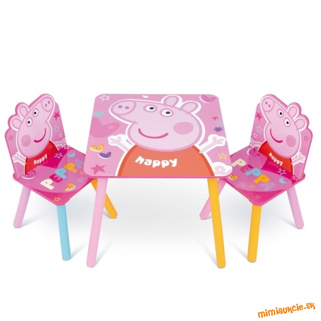 Detský drevený stolík + 2 stoličky PEPPA PIG