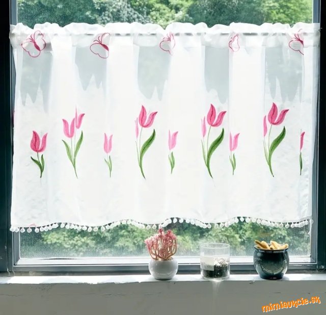 Vitražova biela  zaclona TULIPANY***178x58cm**