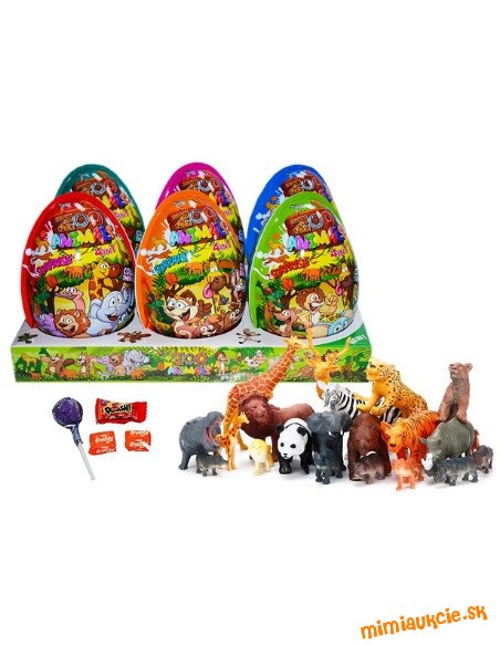 VELKA NOC***(1 vajce 2,40 €) XXXL Zoo zvieratká, plastové vajce, hračka a cukrovinka 25g/6 ks