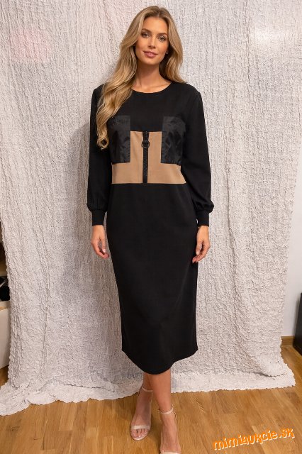 denné mikinové čierno béžové šaty Laleli