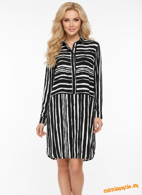 bohovičné čierno biele košeľové oversize šaty Warehouse