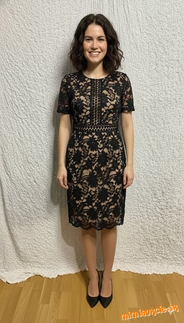 luxusné čierne krajkové šaty s béžovou podšívkou Reserved