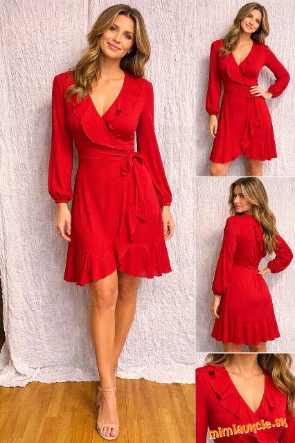 krásne červené šaty s volánmi closet