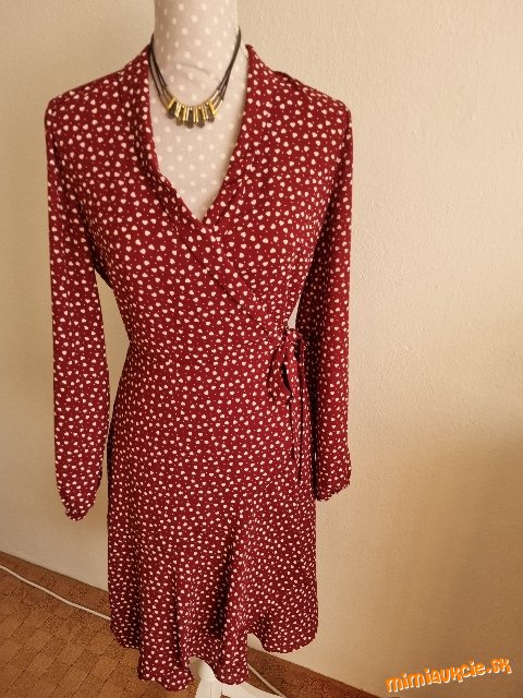 bordové zavinovacie šaty so srdiečkami Oasis veľ. 38