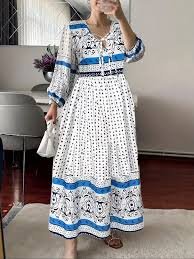 krásne modro biele boho šaty Misslook