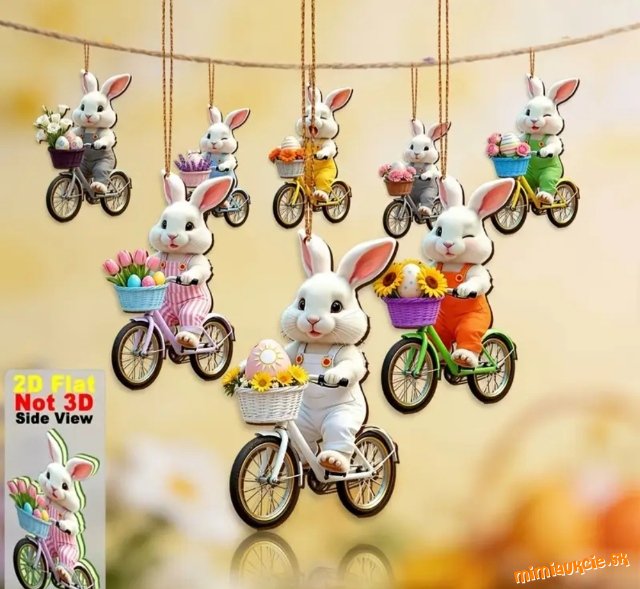 Veľkonočne závesné dekoracie 2D ***Zajac na bicykli ***12 ks***