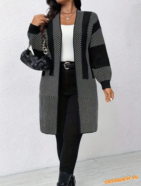 Hrubší  dlhy,teply  kardigan čierno biela kombinácia  **3XL***UNI PRE MOLETKU