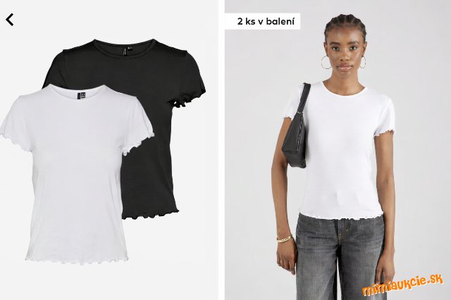VERO MODA 2x tričko vlnitý lem - čierne, biele vel.XS....