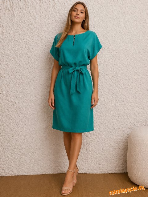 špičkové žiarovo zelené šaty s opaskom Monnari