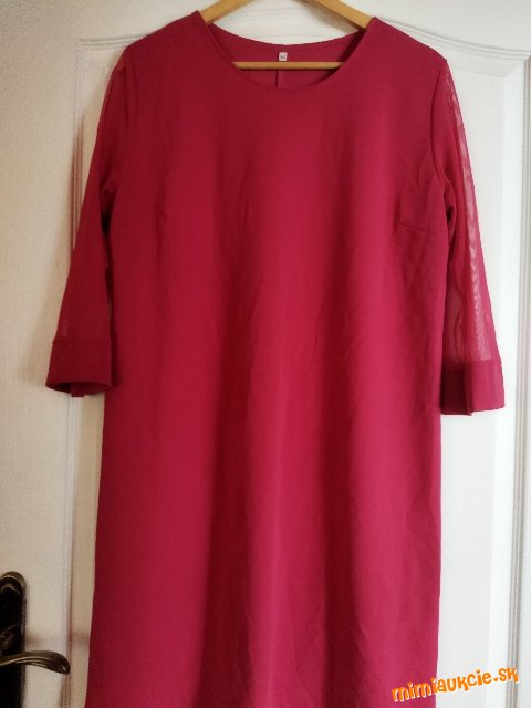 Dámske malinové šaty s priesvitnými rukávmi č. XXL