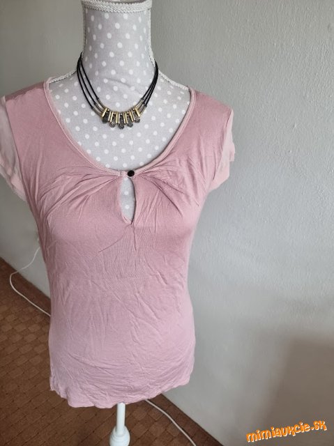 bledoružový elastický top s tylovými rukávmi H&M veľ. M