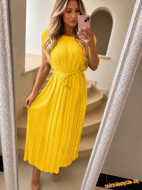 Dámske plisované šaty Sunshine Yellow– Made in Italy
