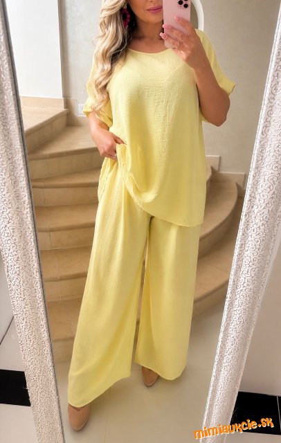 Dámsky oversize komplet aj pre moletky pastel yellow