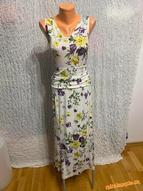 krásne bielo žlto fialové žoržetové šaty Bodyflirt dvojčíslo44-46
