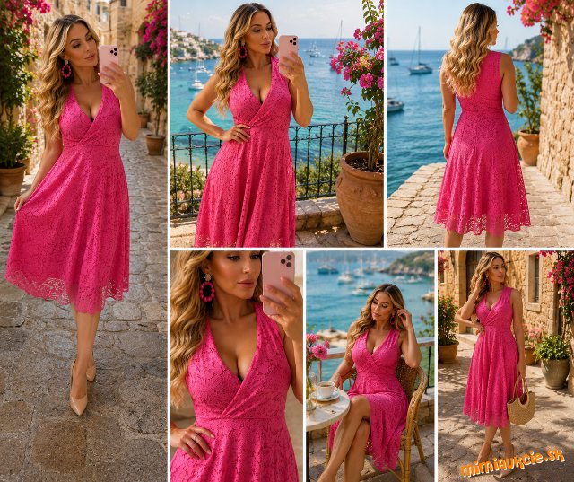 Romantické čipkované šaty Fuchsia Lace