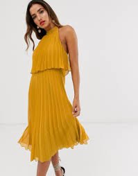 jedinečné horčicové plisované šaty Asos p.c. 69 eur