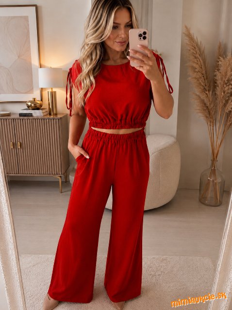 Červený letný set – top + nohavice