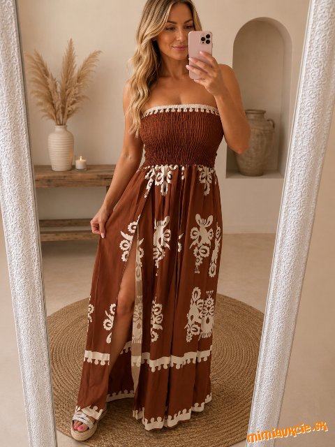 Boho maxi šaty caramel choco