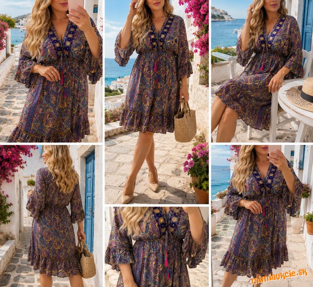 Hodvábne  boho šaty z Indie violet