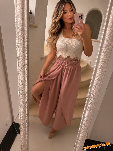 Dámske prekladané nohavice Made in Italy dusty pink
