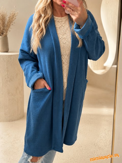 Dámsky rebrovaný Cardigan blue petrol